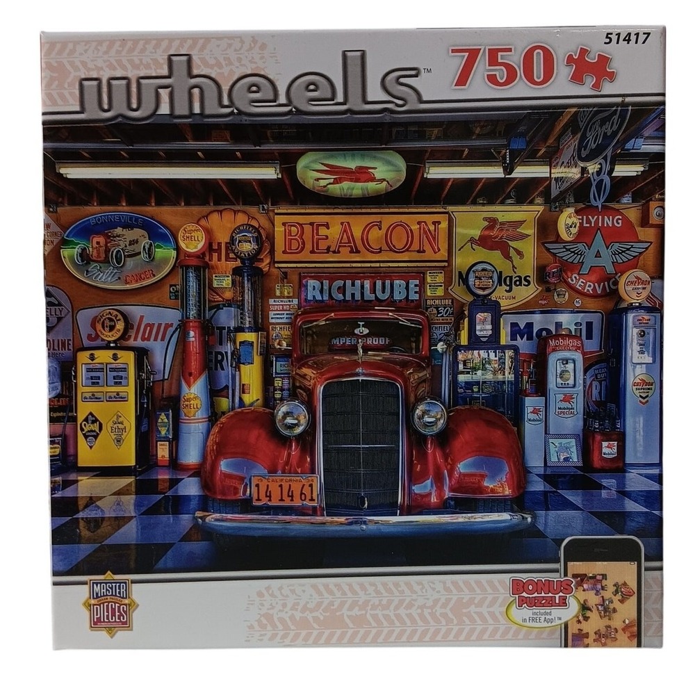 MasterPieces Wheels Jigsaw Puzzle 750pc Red Classic Truck Gas Station 51417